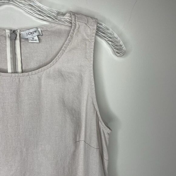 J.CREW Mini Dress Women 2 Beige Linen Blend Sleeveless Shift Pockets CA406 - Picture 2 of 14